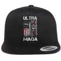 Vintage Usa Flag Ultra Maga Gun Usa Flat Bill Trucker Hat