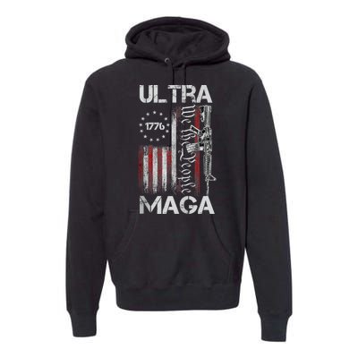 Vintage Usa Flag Ultra Maga Gun Usa Premium Hoodie