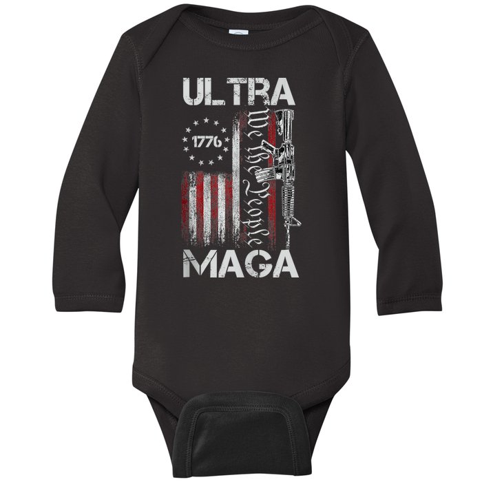 Vintage Usa Flag Ultra Maga Gun Usa Baby Long Sleeve Bodysuit