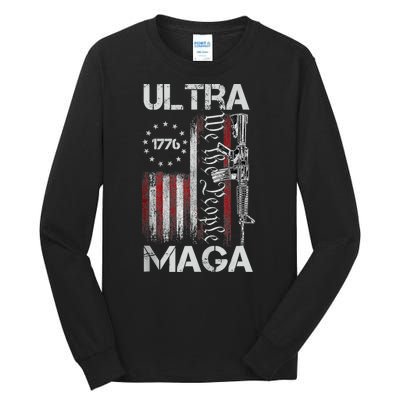 Vintage Usa Flag Ultra Maga Gun Usa Tall Long Sleeve T-Shirt