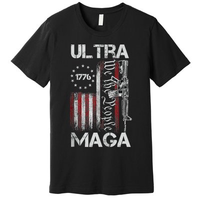 Vintage Usa Flag Ultra Maga Gun Usa Premium T-Shirt