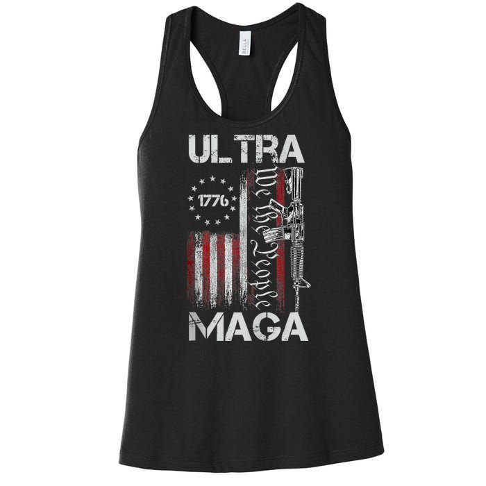 Vintage Usa Flag Ultra Maga Gun Usa Women's Racerback Tank