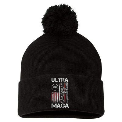 Vintage Usa Flag Ultra Maga Gun Usa Pom Pom 12in Knit Beanie