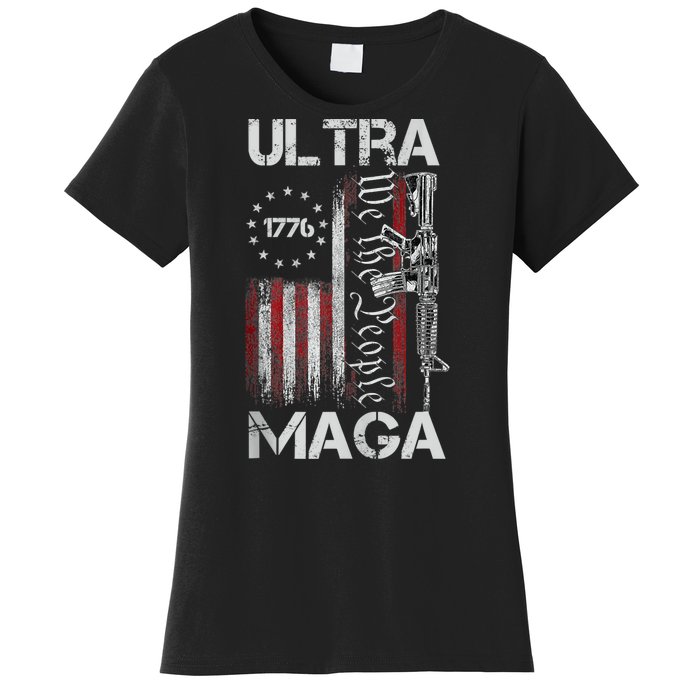 Vintage Usa Flag Ultra Maga Gun Usa Women's T-Shirt