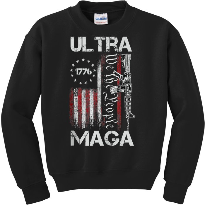 Vintage Usa Flag Ultra Maga Gun Usa Kids Sweatshirt