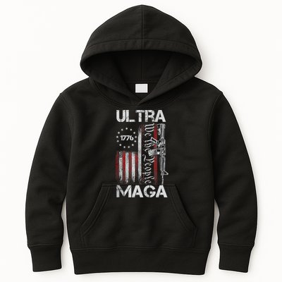 Vintage Usa Flag Ultra Maga Gun Usa Kids Hoodie