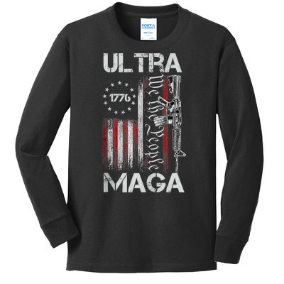 Vintage Usa Flag Ultra Maga Gun Usa Kids Long Sleeve Shirt