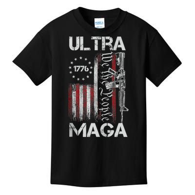 Vintage Usa Flag Ultra Maga Gun Usa Kids T-Shirt