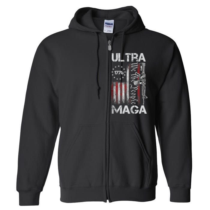 Vintage Usa Flag Ultra Maga Gun Usa Full Zip Hoodie