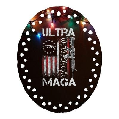 Vintage Usa Flag Ultra Maga Gun Usa Ceramic Oval Ornament