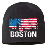 Vintage Us Flag American City Skyline Boston Massachusetts Sustainable Beanie