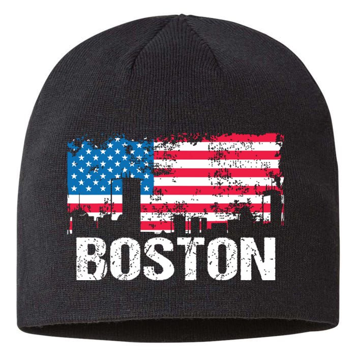 Vintage Us Flag American City Skyline Boston Massachusetts Sustainable Beanie