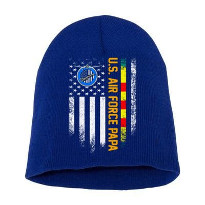 Vintage Usa Flag Proud Us Air Force Vietnam Veteran Papa Meaningful Gift Short Acrylic Beanie