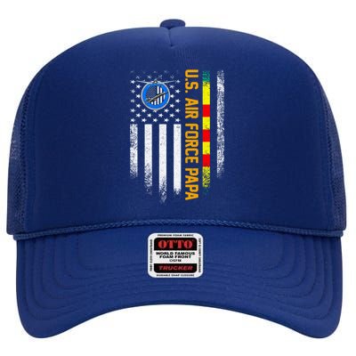 Vintage Usa Flag Proud Us Air Force Vietnam Veteran Papa Meaningful Gift High Crown Mesh Back Trucker Hat