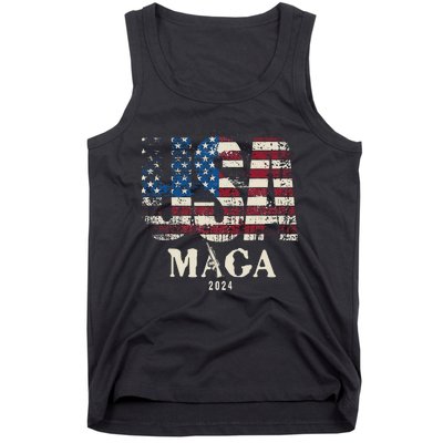 Vintage Usa Flag Ultra Maga Gun Usa 4th Of July Trump 2024 Tank Top