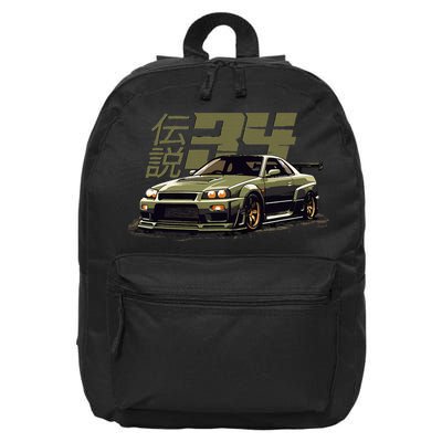 Vintage Urban Green Legendary Skyline R34 Jdm 16 in Basic Backpack
