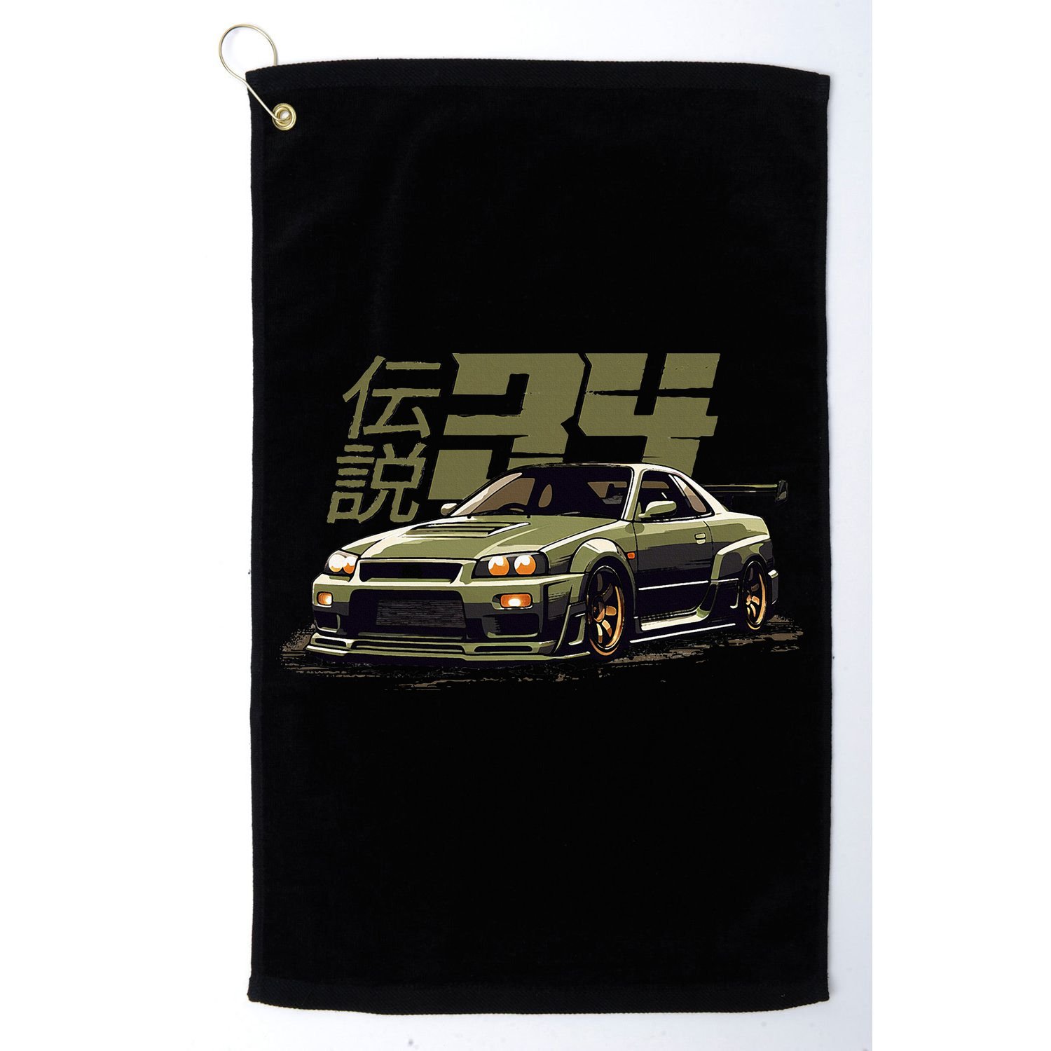 Vintage Urban Green Legendary Skyline R34 Jdm Golf Towel
