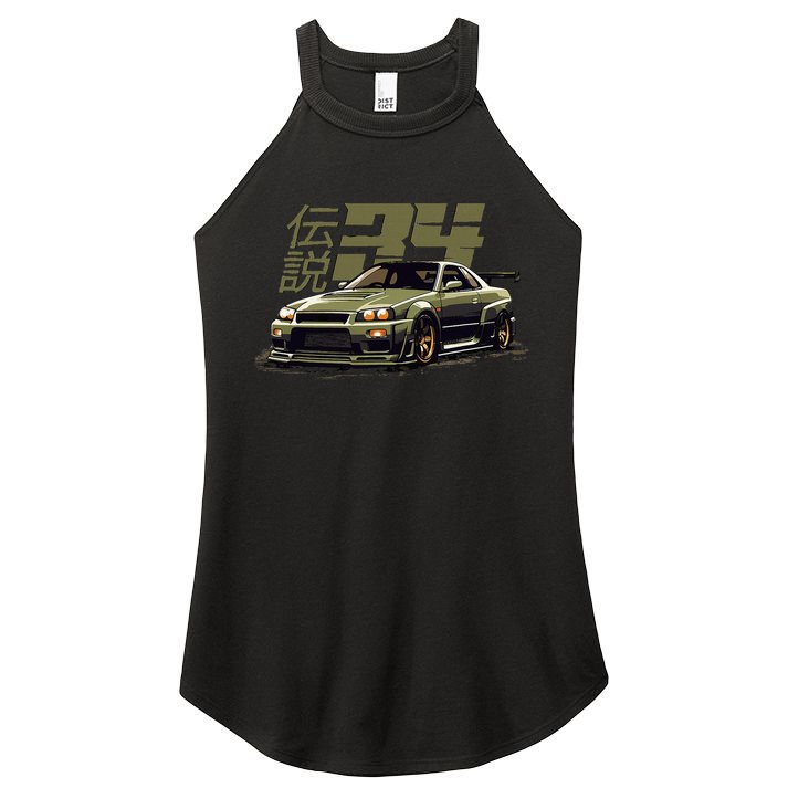 Vintage Urban Green Legendary Skyline R34 Jdm Women's Perfect Tri Rocker Tank