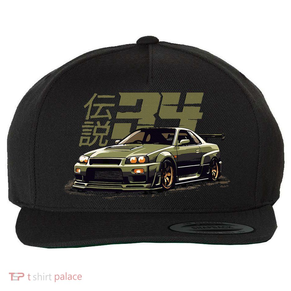 Vintage Urban Green Legendary Skyline R34 Jdm Wool Snapback Cap