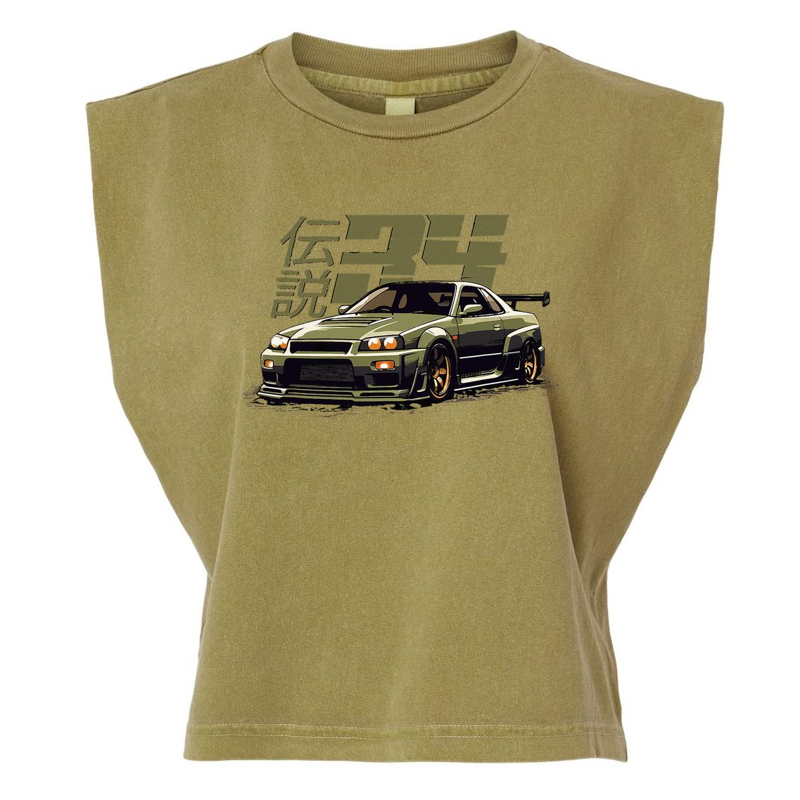 Vintage Urban Green Legendary Skyline R34 Jdm Garment-Dyed Women's Muscle Tee