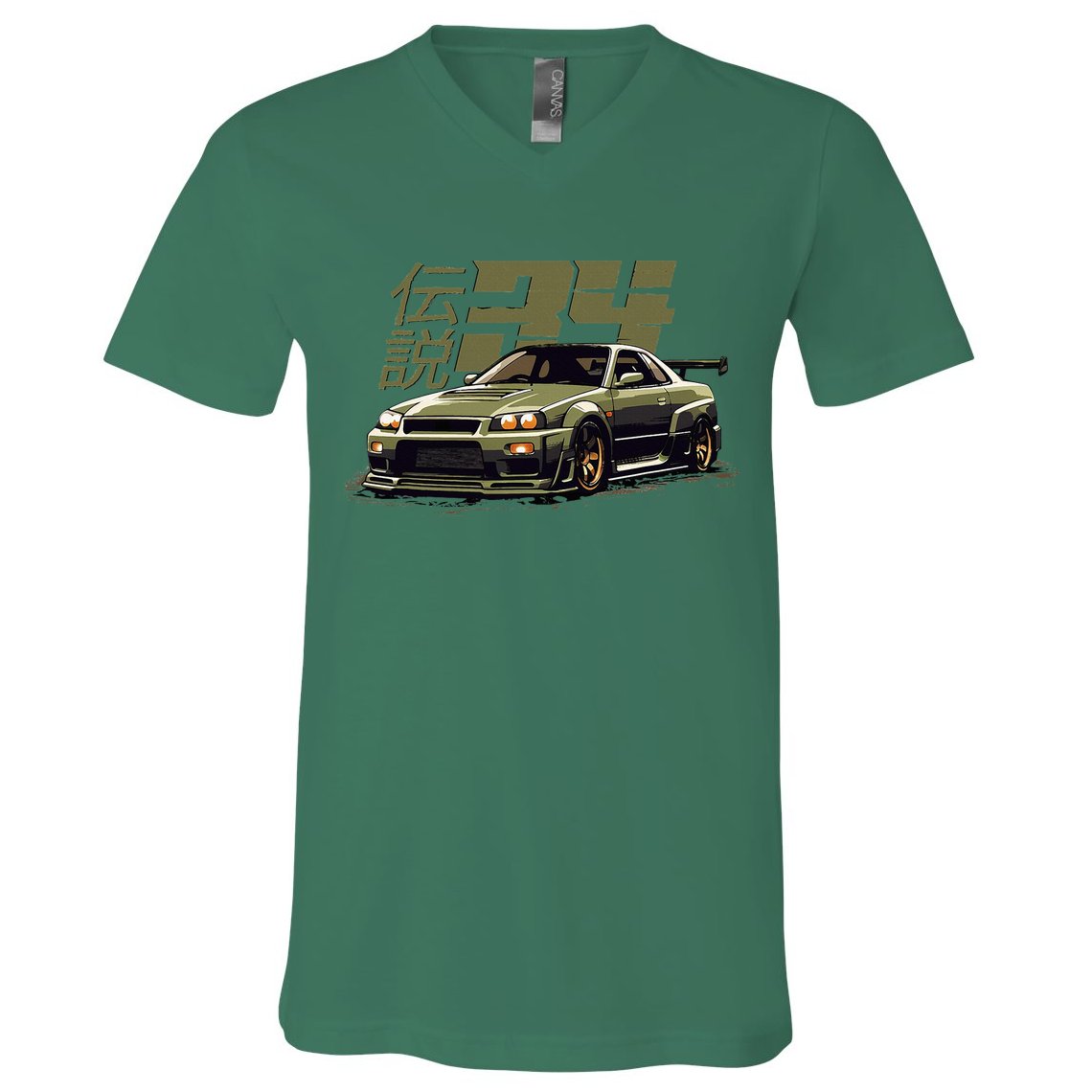 Vintage Urban Green Legendary Skyline R34 Jdm V-Neck T-Shirt