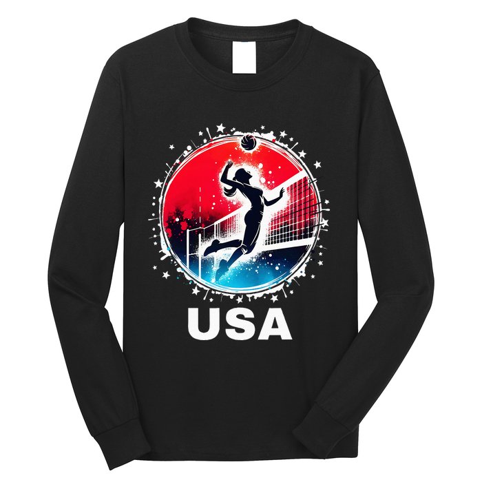 Volleyball Usa Go Usa Team U.S.A Flag Women Volleyball Long Sleeve Shirt