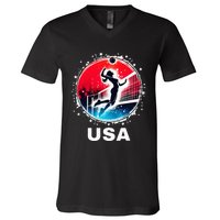 Volleyball Usa Go Usa Team U.S.A Flag Women Volleyball V-Neck T-Shirt