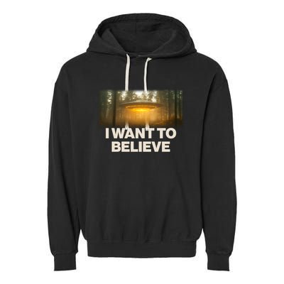Vintage Ufo I Want To Believe Garment-Dyed Fleece Hoodie