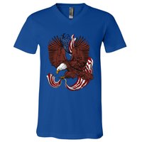 Vintage Usa Independence Day Eagle Us Flag Gift V-Neck T-Shirt