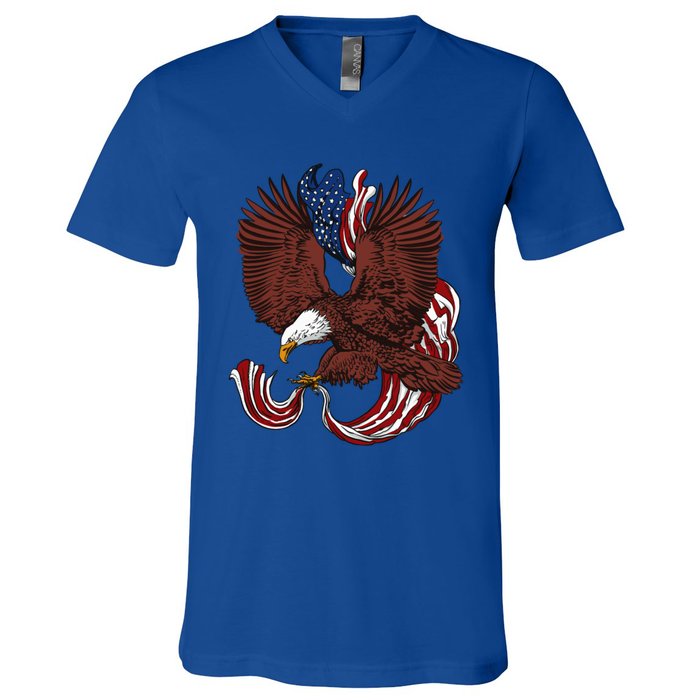 Vintage Usa Independence Day Eagle Us Flag Gift V-Neck T-Shirt