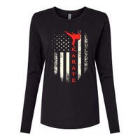 Vintage Usa Karate American Flag Womens Cotton Relaxed Long Sleeve T-Shirt