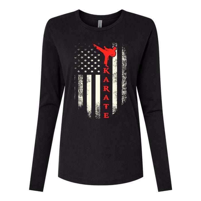 Vintage Usa Karate American Flag Womens Cotton Relaxed Long Sleeve T-Shirt