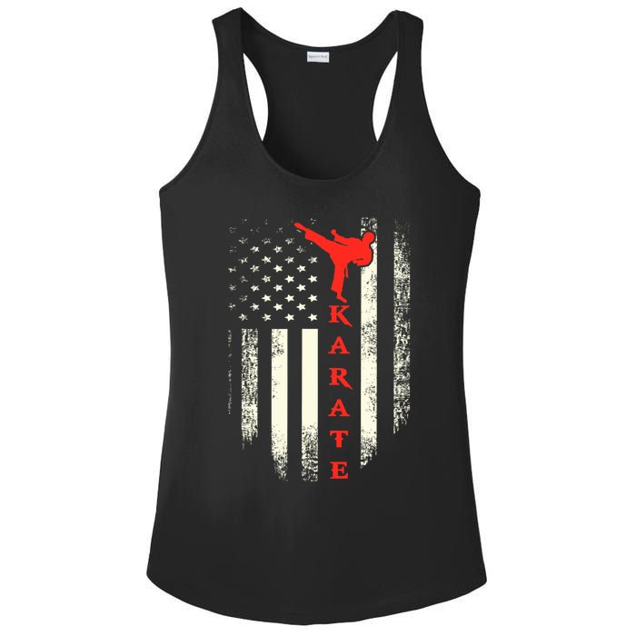 Vintage Usa Karate American Flag Ladies PosiCharge Competitor Racerback Tank