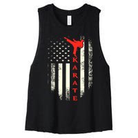 Vintage Usa Karate American Flag Women's Racerback Cropped Tank