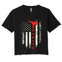 Vintage Usa Karate American Flag Women's Crop Top Tee