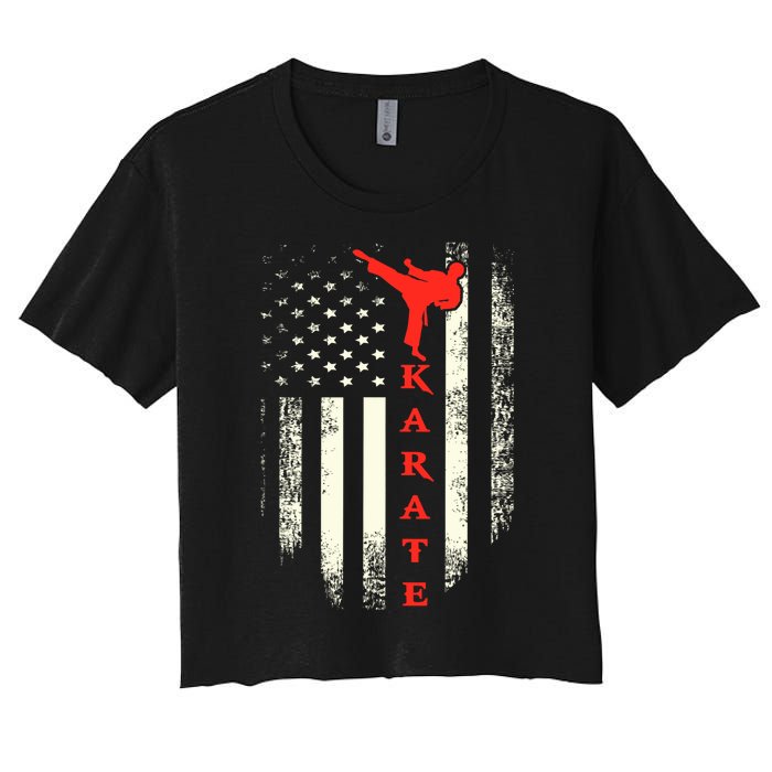 Vintage Usa Karate American Flag Women's Crop Top Tee