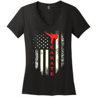 Vintage Usa Karate American Flag Women's V-Neck T-Shirt