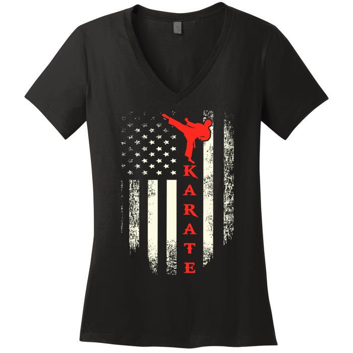 Vintage Usa Karate American Flag Women's V-Neck T-Shirt