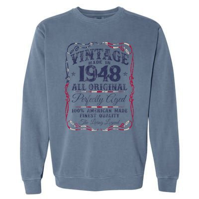 Vintage USA Legends Born In 1948 Classic Birthday Garment-Dyed Sweatshirt