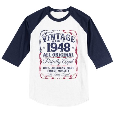 Vintage USA Legends Born In 1948 Classic Birthday Baseball Sleeve Shirt