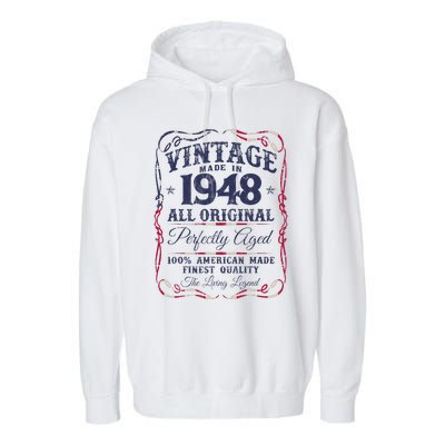 Vintage USA Legends Born In 1948 Classic Birthday Garment-Dyed Fleece Hoodie