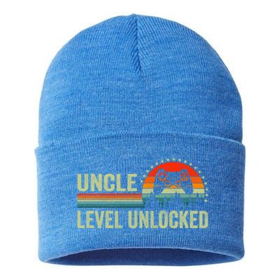 Vintage Uncle Level Unlocked Video Gamer Uncle Fathers Day Great Gift Sustainable Knit Beanie