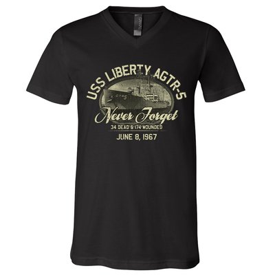 Vintage Uss Liberty Agtr5 1967 Military Gift Ship V-Neck T-Shirt