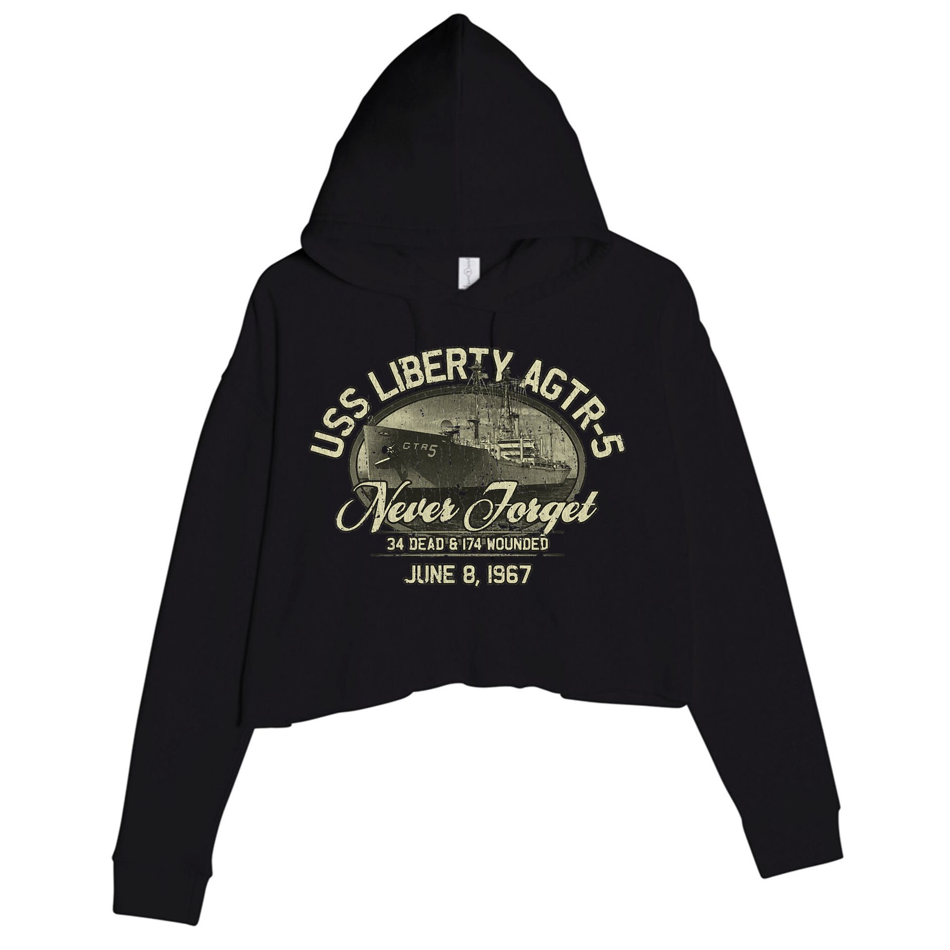 Vintage Uss Liberty Agtr5 1967 Military Gift Ship Crop Fleece Hoodie
