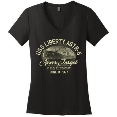 Vintage Uss Liberty Agtr5 1967 Military Gift Ship Women's V-Neck T-Shirt