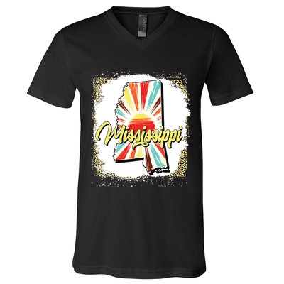 Vintage Usa Mississippi Map Flag Souveni Women V-Neck T-Shirt