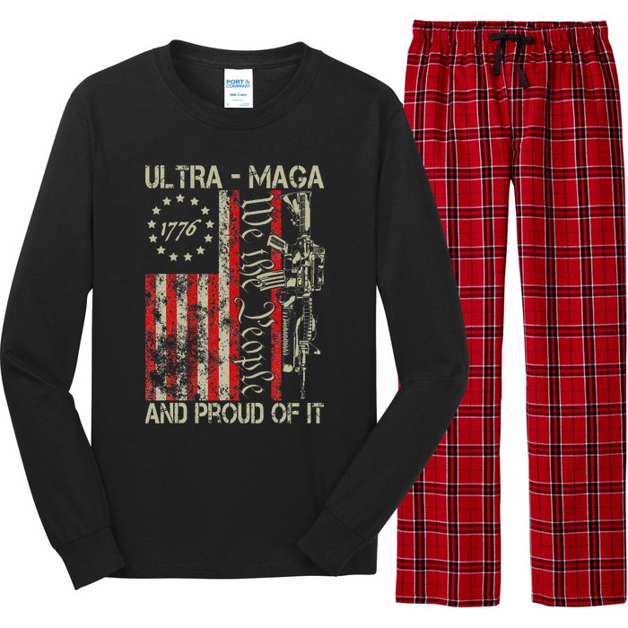 Vintage Ultra Maga Old American Flag 1776 We The People Usa Min Long Sleeve Pajama Set