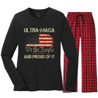 Vintage Ultra Maga And Proud Of It We The People Usa Flag Women's Long Sleeve Flannel Pajama Set 