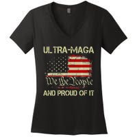 Vintage Ultra Maga And Proud Of It We The People Usa Flag Women's V-Neck T-Shirt