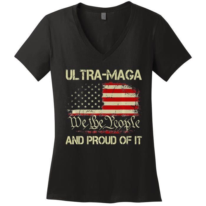 Vintage Ultra Maga And Proud Of It We The People Usa Flag Women's V-Neck T-Shirt